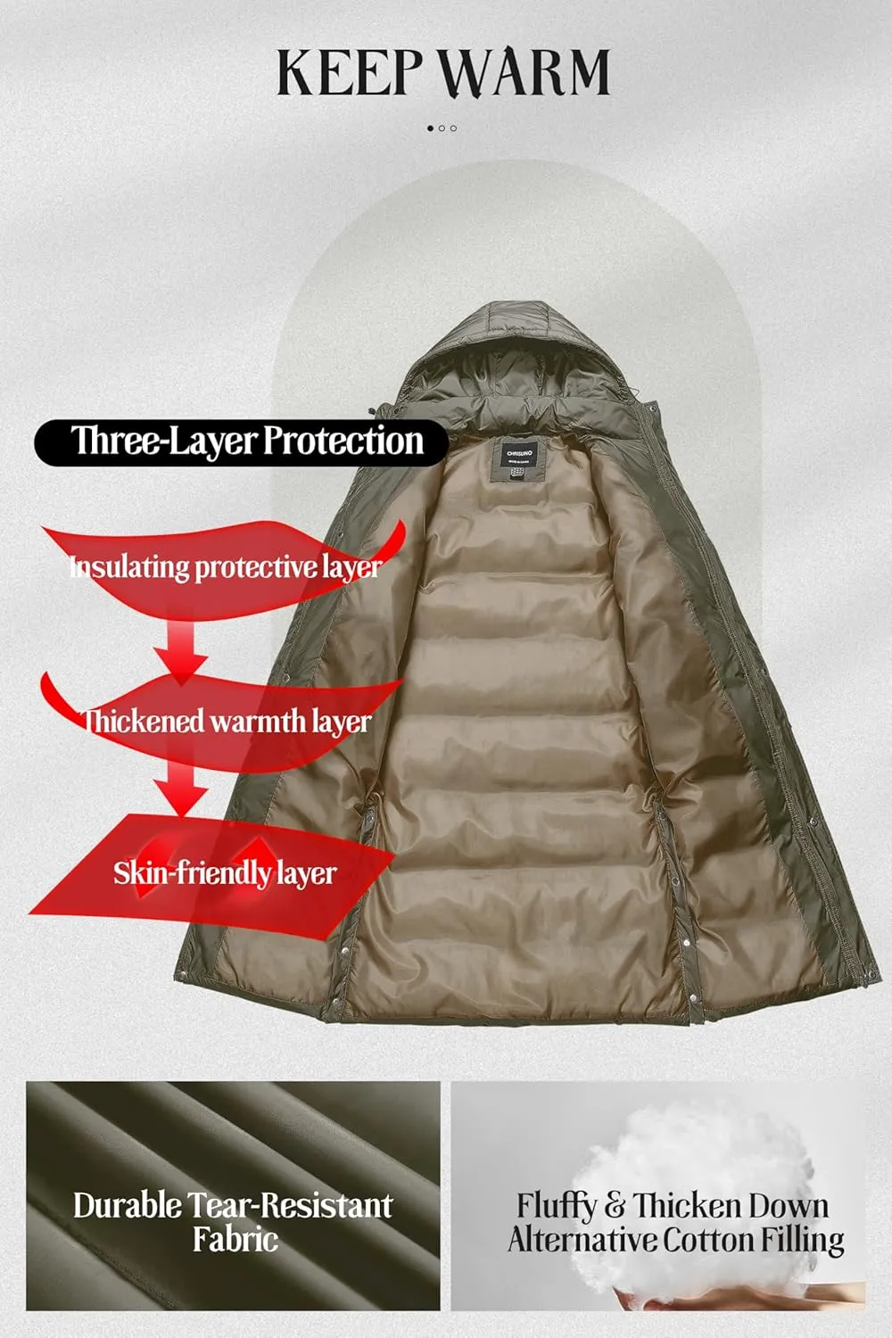 Chrisuno Women's Long Winter Coat Warm Windproof Quilted Puffer Jacket Thicken Puffy Parka With Hood