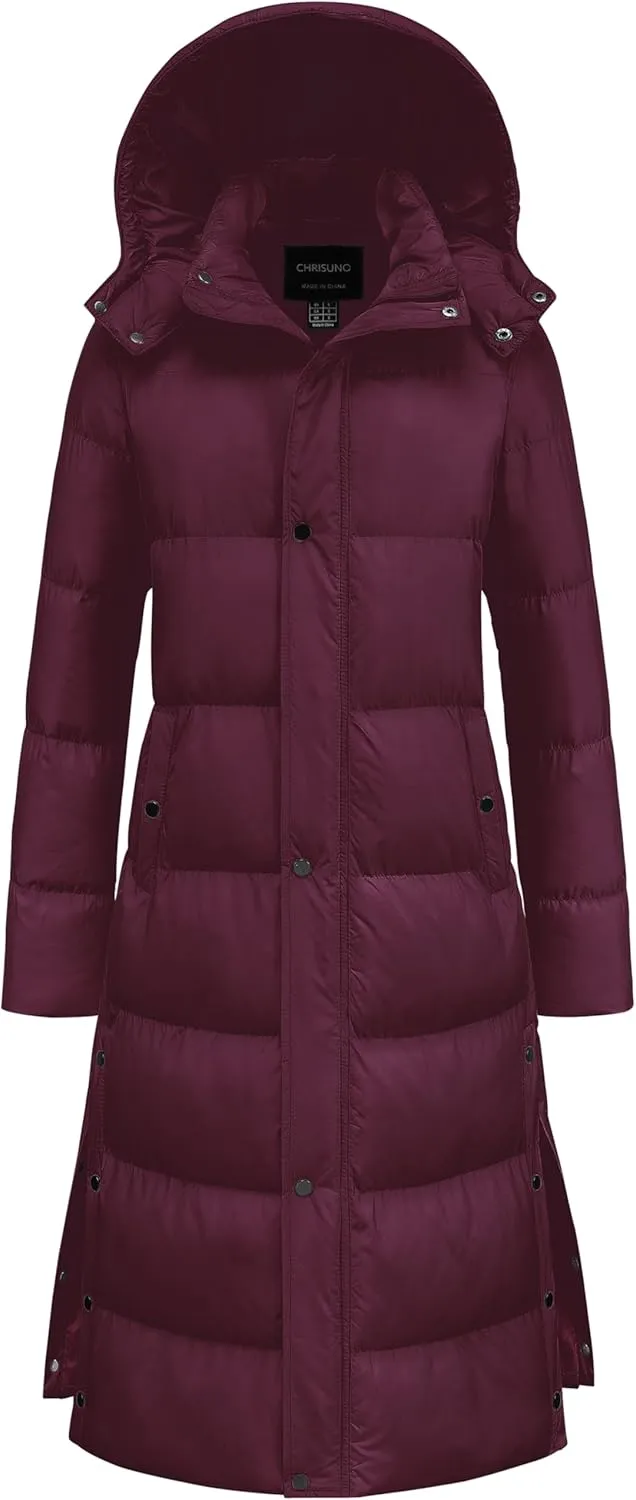Chrisuno Women's Long Winter Coat Warm Windproof Quilted Puffer Jacket Thicken Puffy Parka With Hood