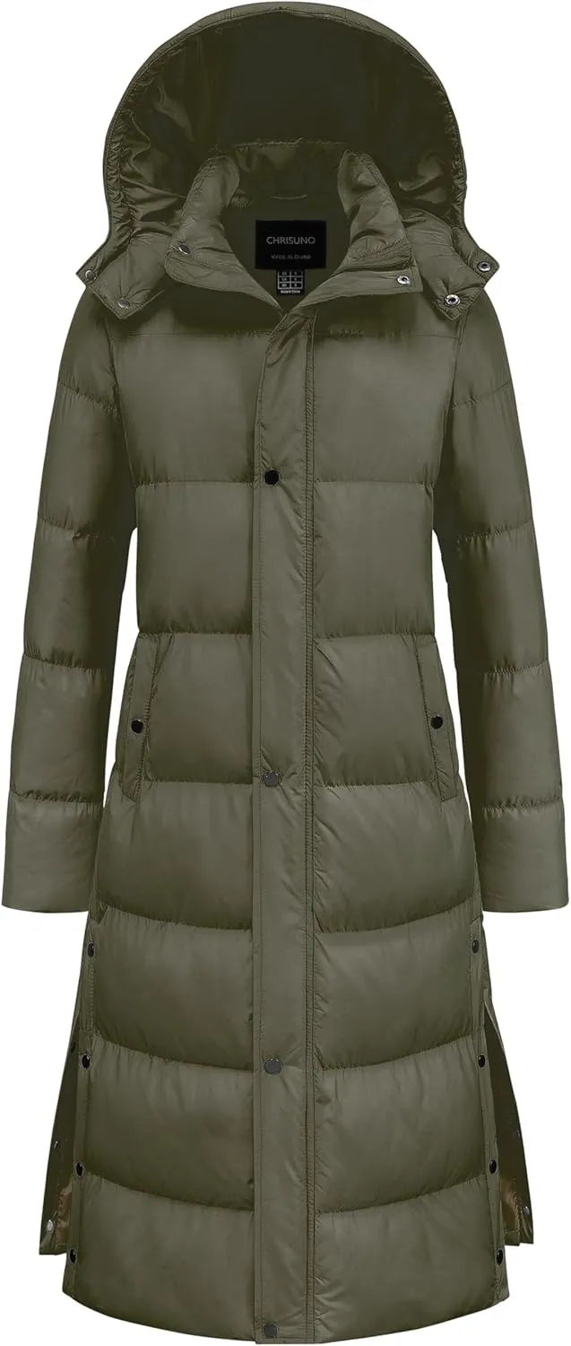 Chrisuno Women's Long Winter Coat Warm Windproof Quilted Puffer Jacket Thicken Puffy Parka With Hood