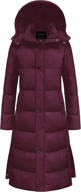 Chrisuno Women's Long Winter Coat Warm Windproof Quilted Puffer Jacket Thicken Puffy Parka With Hood