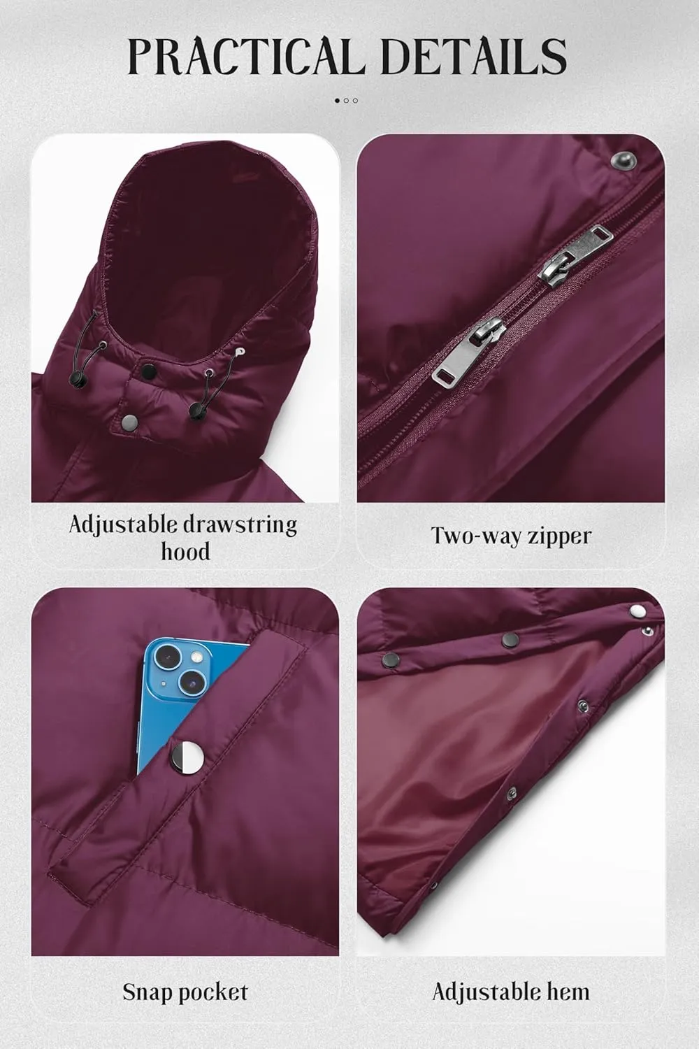 Chrisuno Women's Long Winter Coat Warm Windproof Quilted Puffer Jacket Thicken Puffy Parka With Hood