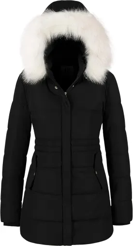 Chrisuno Women's Winter Warm Coats Puffer Jacket Long Drawstring Waterproof Snow Parka With Removable Faux Fur Trim Hood