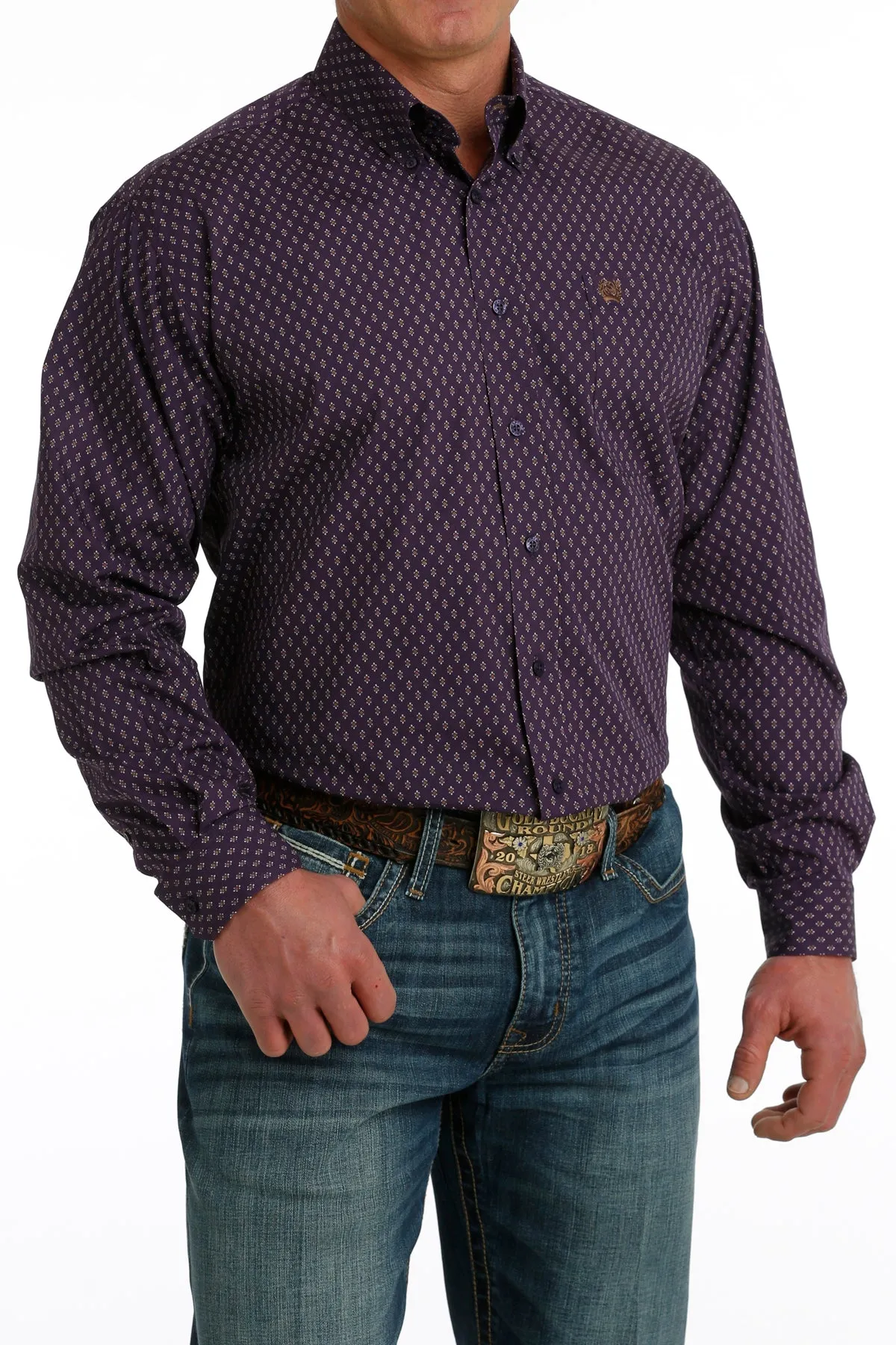 Cinch® Men's Purple Geo Print Long Sleeve Button Front Western Shirt