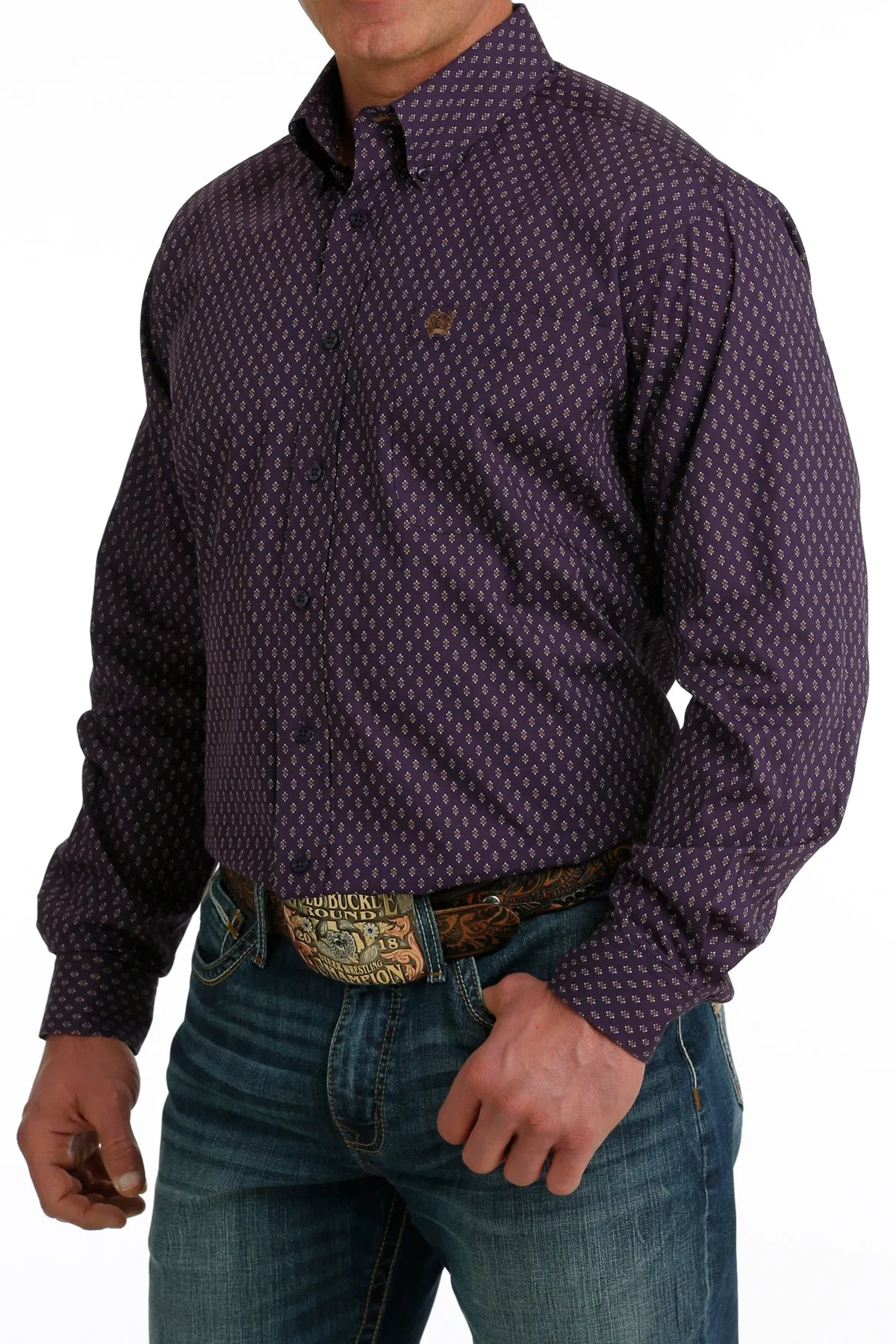 Cinch® Men's Purple Geo Print Long Sleeve Button Front Western Shirt