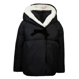 Luxurious Matte Black & White Fur-Lined Wrap Coat