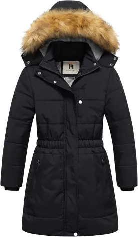 CREATMO US Girl's Long Length Winter Coat Parka Water Resistant Puffer Jacket With Fleece Lining