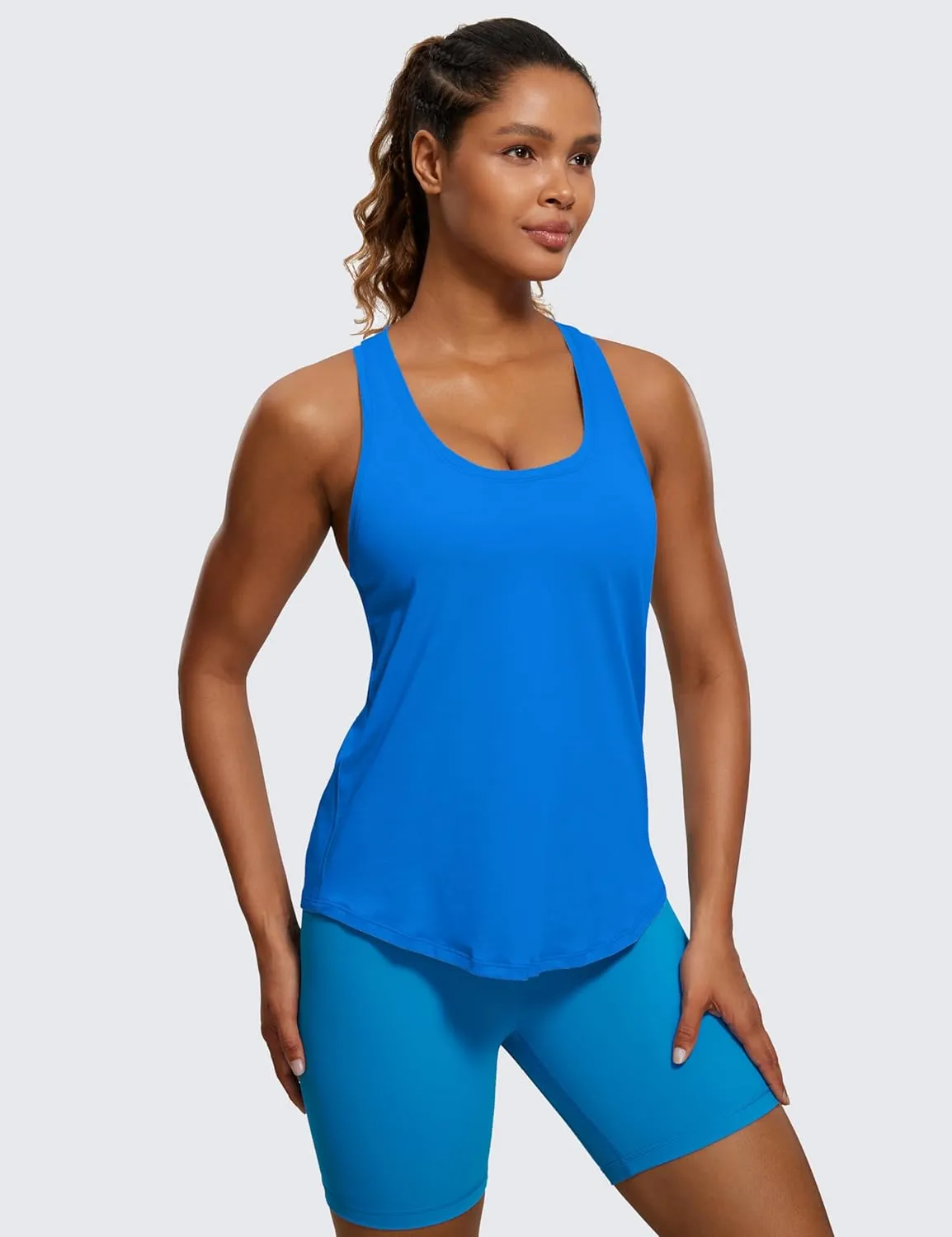 CRZ YOGA Womens Pima Cotton Racerback Workout Tank Tops Scoop Neck Athletic Loose Sleeveless Shirts