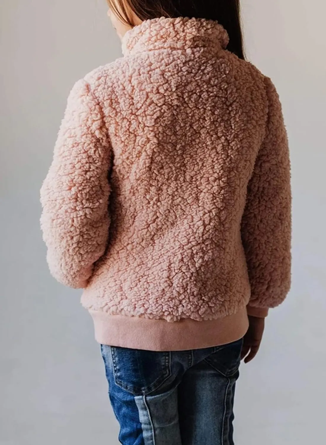 Ecokauer Girls Faux Fur Buttoned Sherpa Fleece Jackets Lightweight Winter Coats Warm Outwear