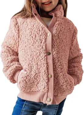 Ecokauer Girls Faux Fur Buttoned Sherpa Fleece Jackets Lightweight Winter Coats Warm Outwear
