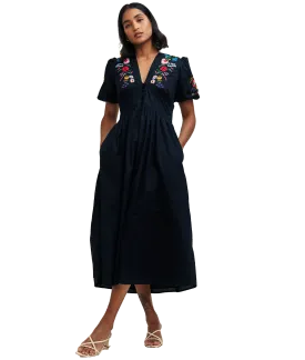 Embroidered Starlight Midi Dress - Black