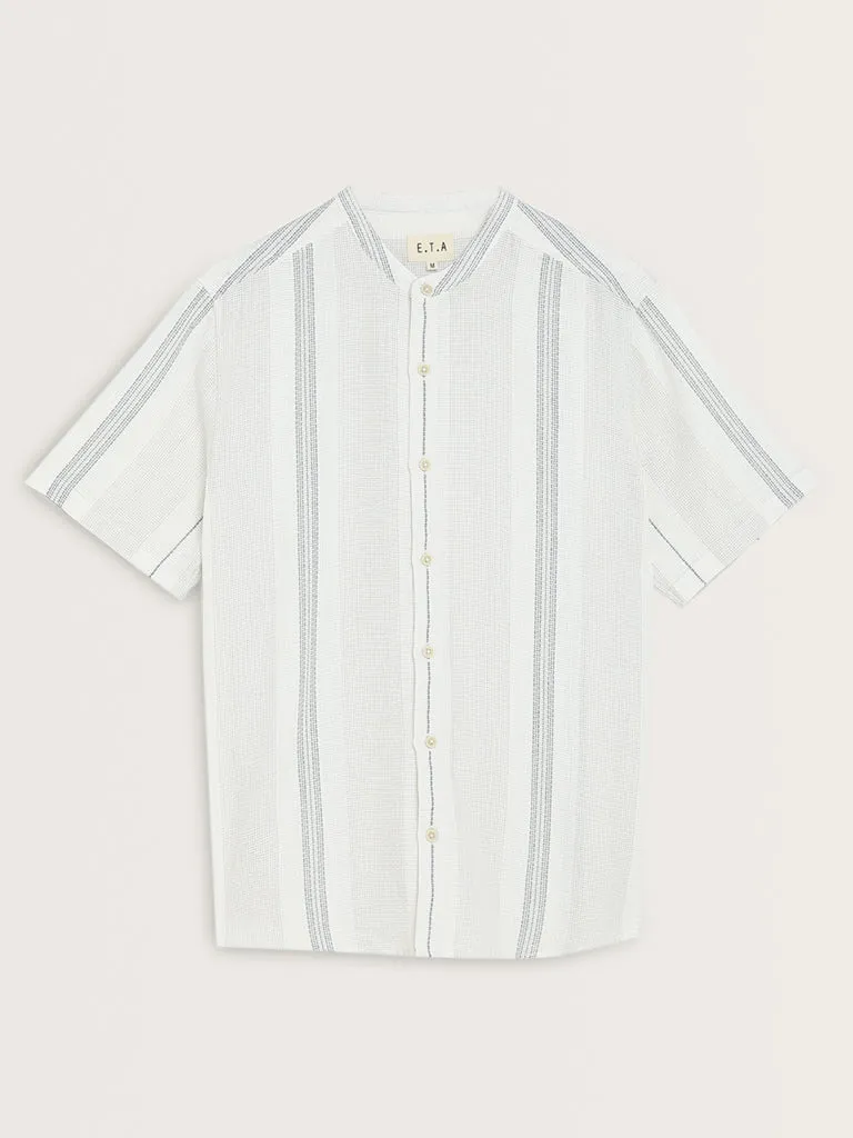 ETA Grey Stripe Printed Resort-Fit Cotton Shirt