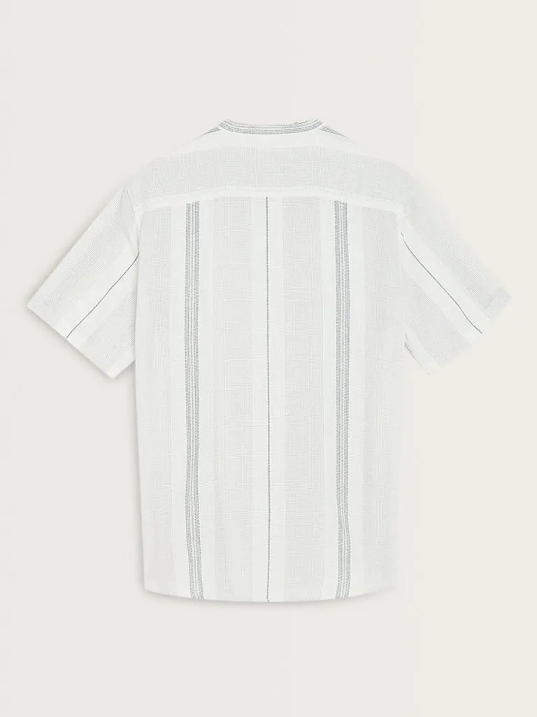 ETA Grey Stripe Printed Resort-Fit Cotton Shirt