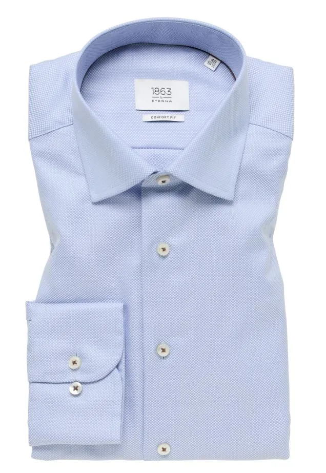 Eterna X-Tall Sky Blue Self Print Shirt Blue