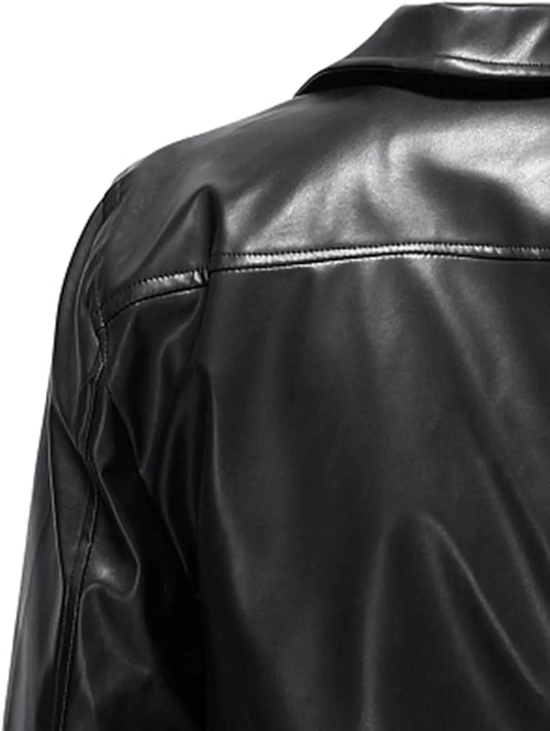 Fall Men Faux Leather Zip Up Jacket Stand Collar Leather Motorcycle Jacket Lightweight Bomber Outwear PU Coat with Pockets