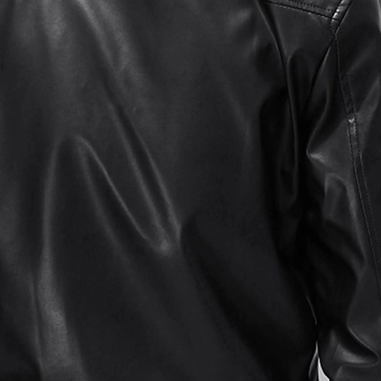 Fall Men Faux Leather Zip Up Jacket Stand Collar Leather Motorcycle Jacket Lightweight Bomber Outwear PU Coat with Pockets