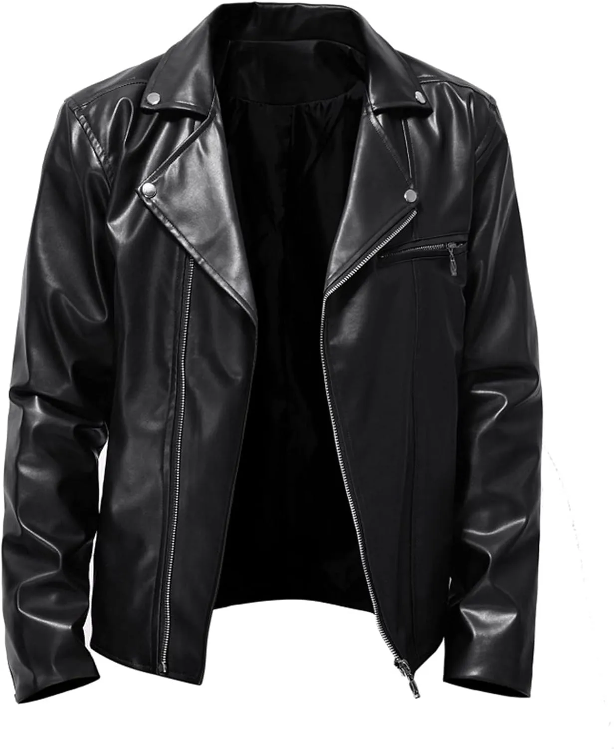 Fall Men Faux Leather Zip Up Jacket Stand Collar Leather Motorcycle Jacket Lightweight Bomber Outwear PU Coat with Pockets