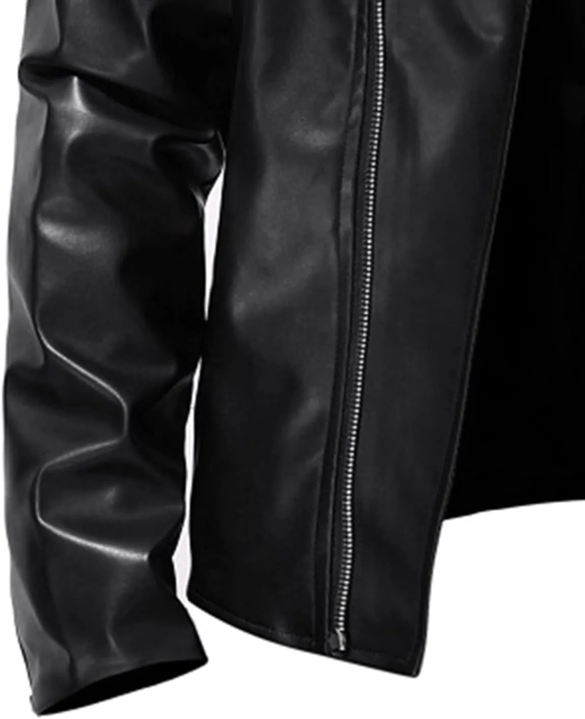 Fall Men Faux Leather Zip Up Jacket Stand Collar Leather Motorcycle Jacket Lightweight Bomber Outwear PU Coat with Pockets