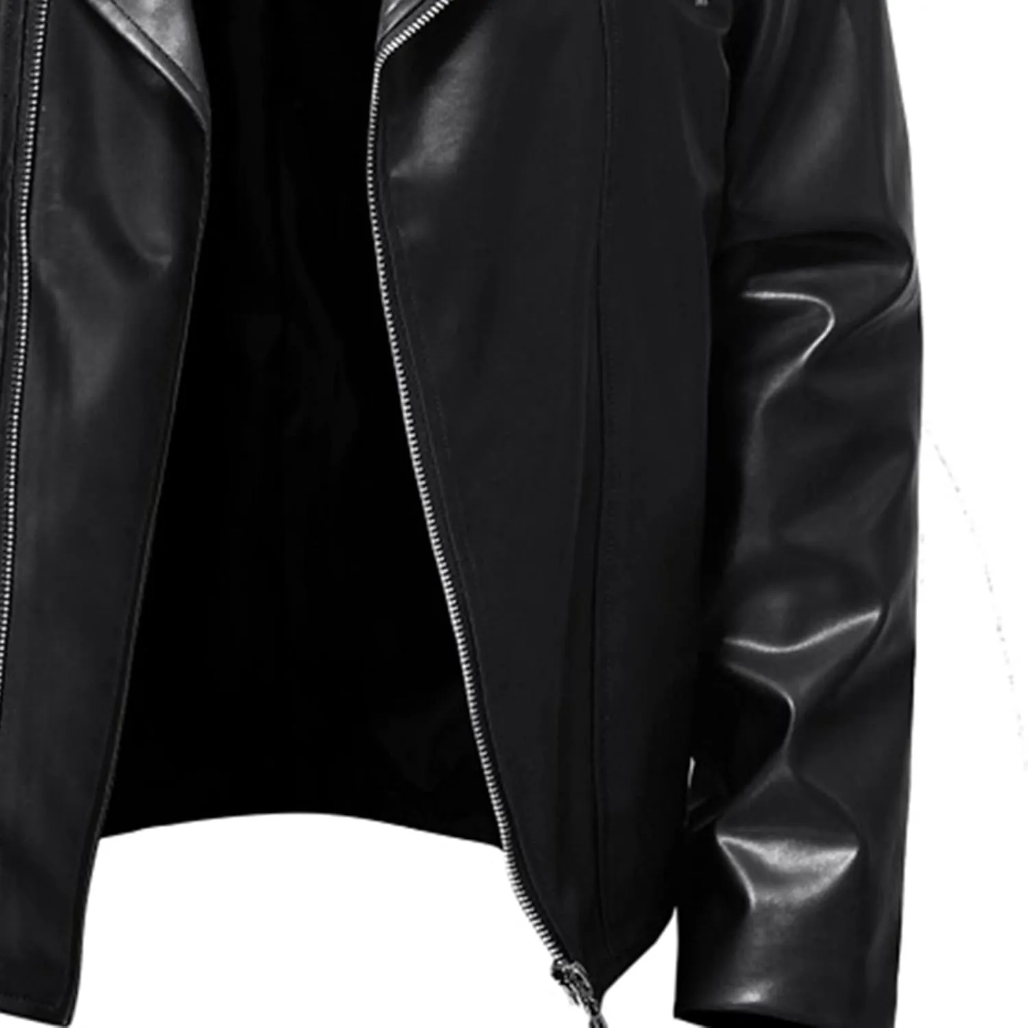 Fall Men Faux Leather Zip Up Jacket Stand Collar Leather Motorcycle Jacket Lightweight Bomber Outwear PU Coat with Pockets