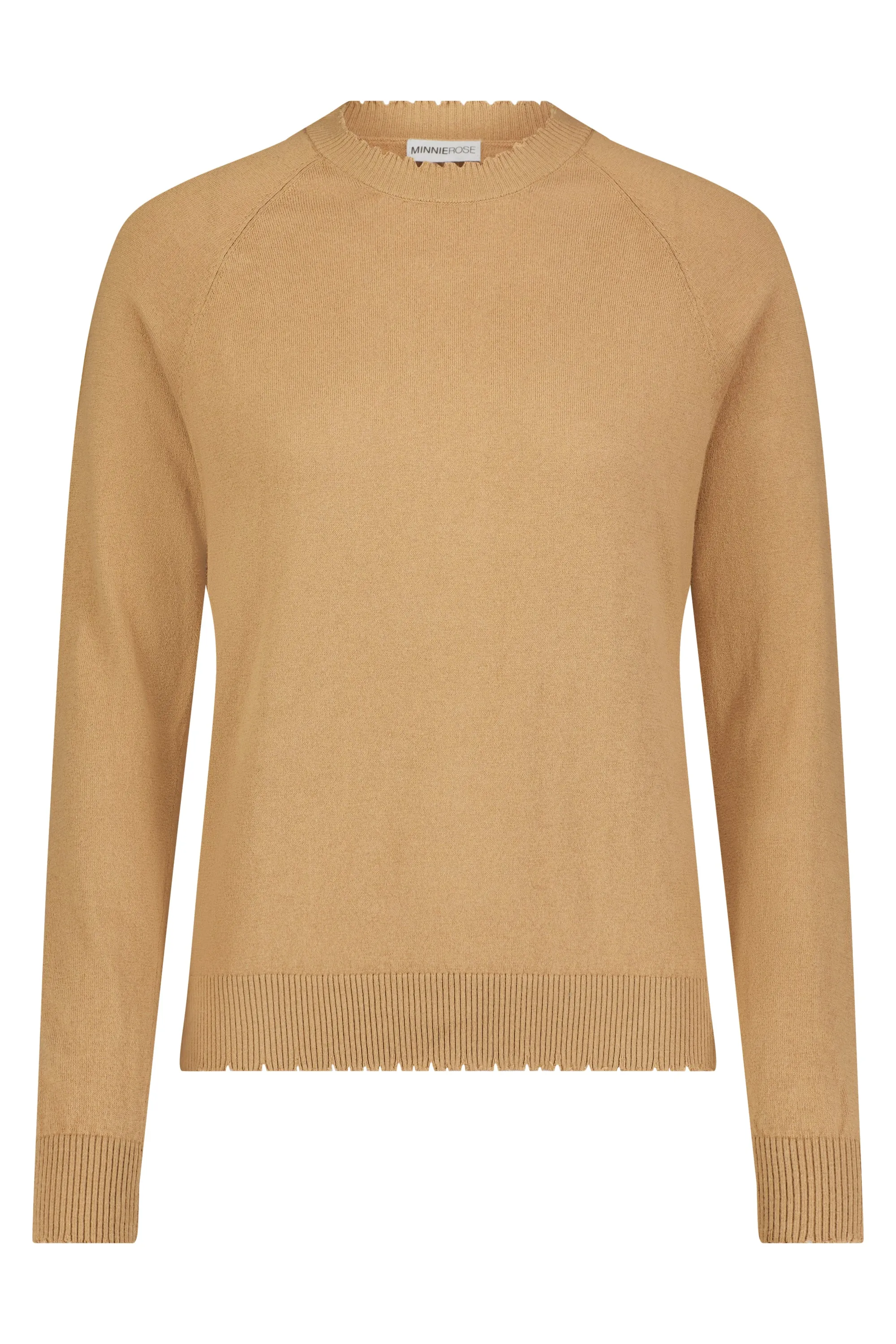 Fine Cotton Cashmere Distressed LS Crew Neck