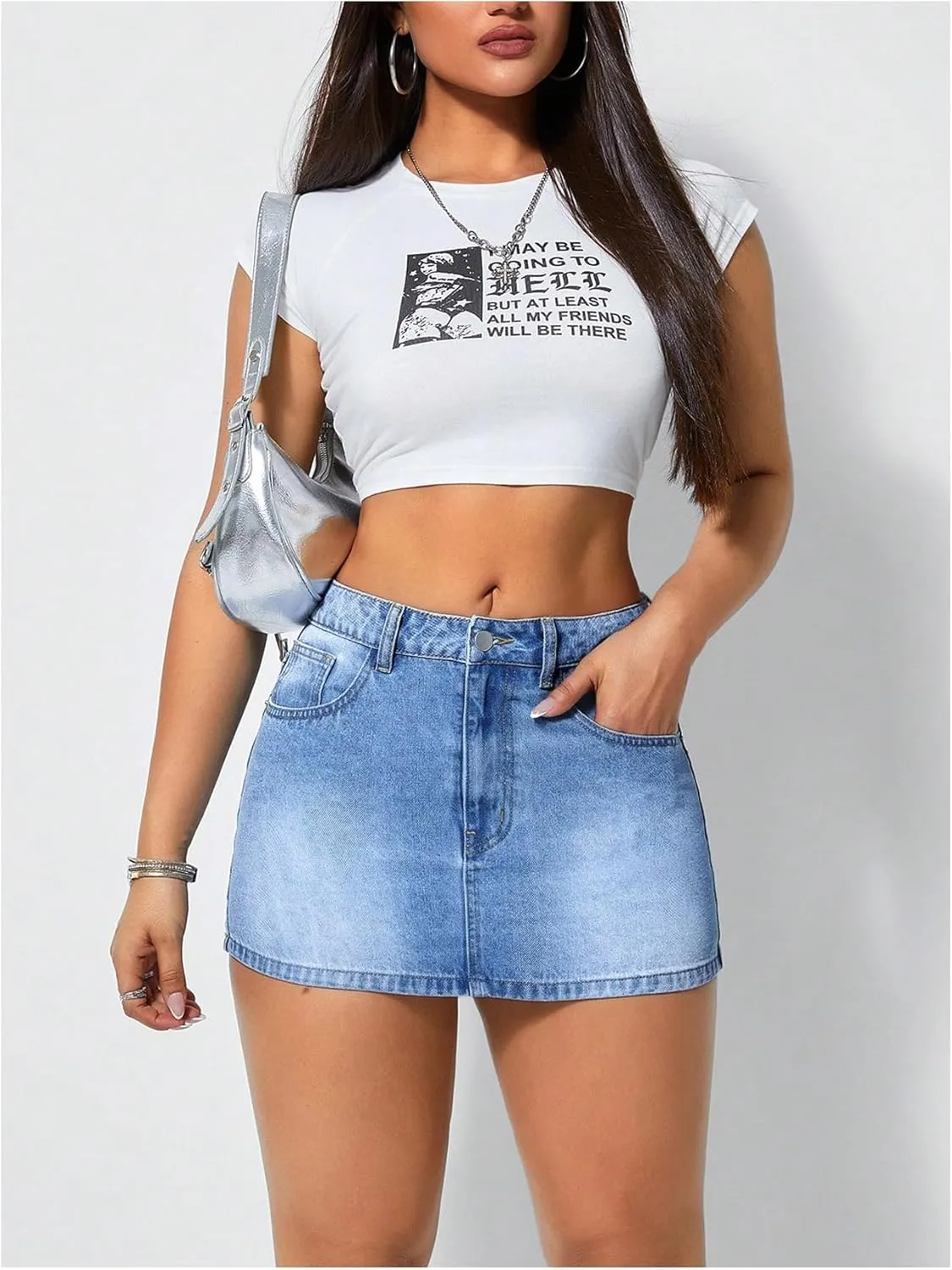 Floerns Women's Casual Mini Denim Skorts Low Waist Y2k Jean Skirt Shorts