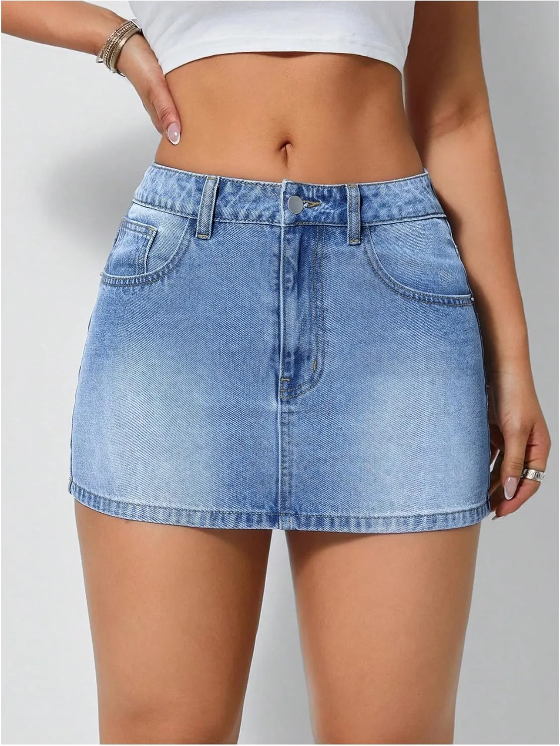 Floerns Women's Casual Mini Denim Skorts Low Waist Y2k Jean Skirt Shorts