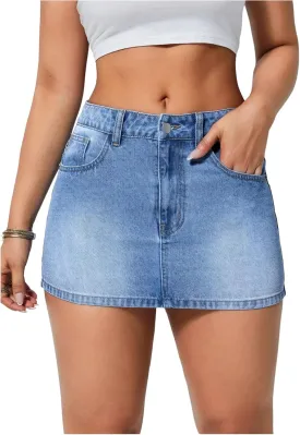 Floerns Women's Casual Mini Denim Skorts Low Waist Y2k Jean Skirt Shorts