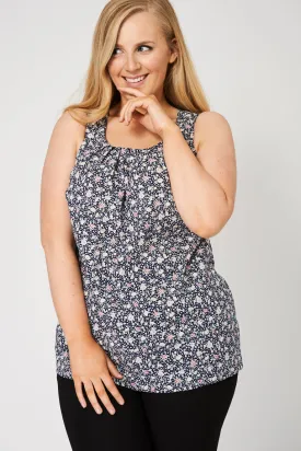 Floral Pattern Pleat Front Sleeveless Top