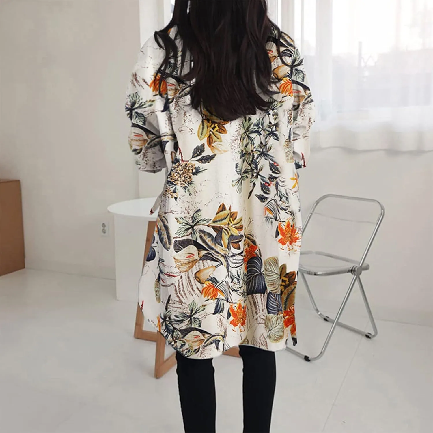 Generic Womens Long Sleeve Blouses Fashion Casual Solid/Printed Blouses & Button-Down Shirts Lapel Loose Type Womens Tops