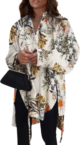 Generic Womens Long Sleeve Blouses Fashion Casual Solid/Printed Blouses & Button-Down Shirts Lapel Loose Type Womens Tops