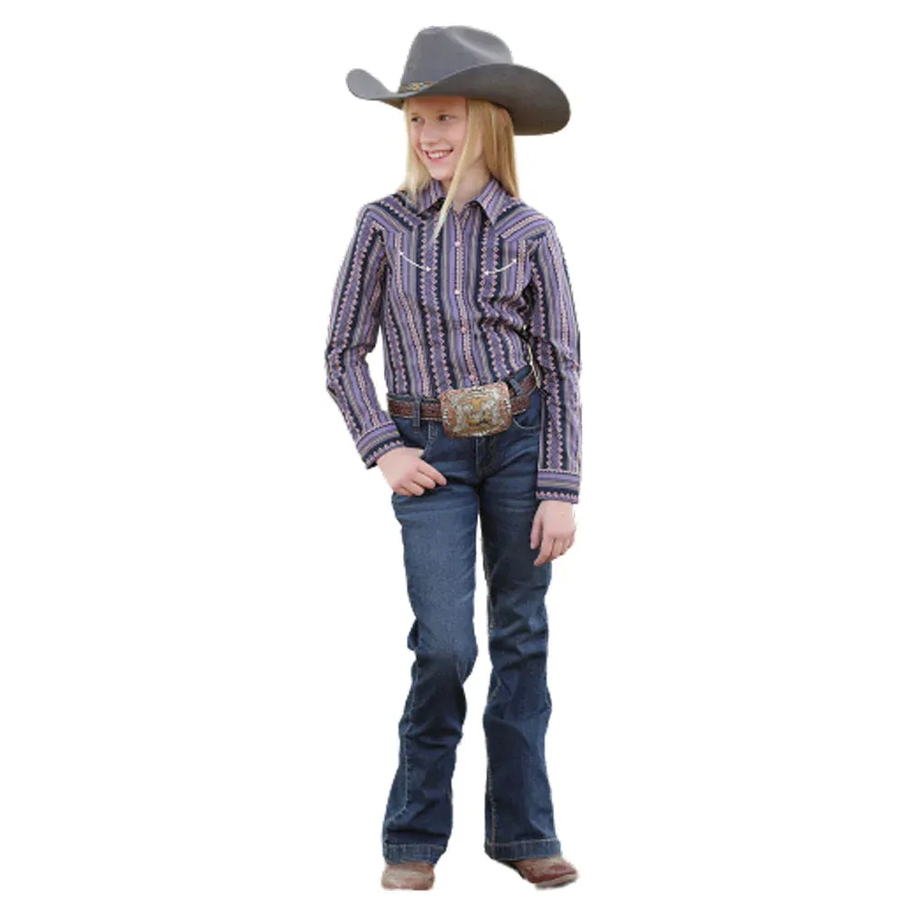 Girl's Cruel Multi Print Purple Long Sleeve Snap Shirt