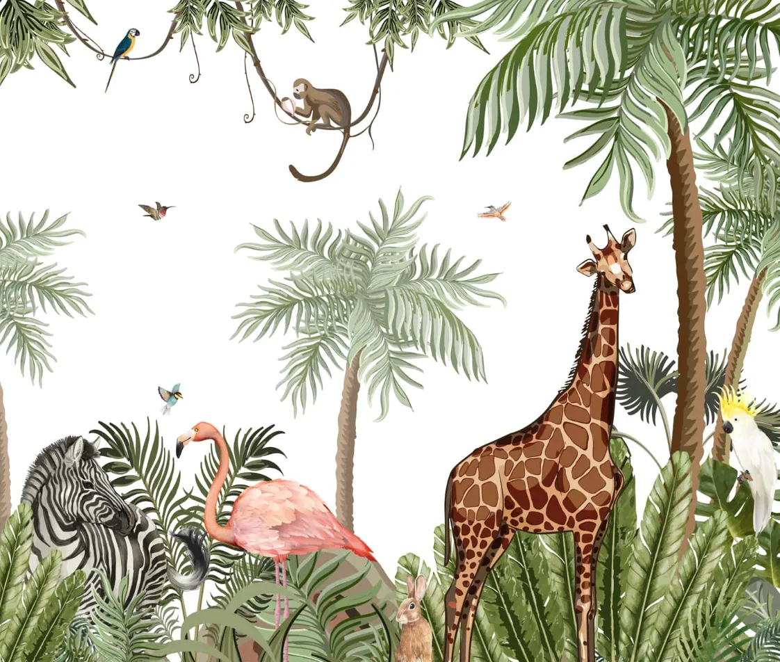Green Customised Jungle Theme Wallpaper For Kids Room