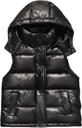 Happy Cherry Boys Girls Puffer Vest Toddler Winter Warm Hooded Sleeveless Jacket Kids Zipper Glossy Waistcoat Outwear 2-12T