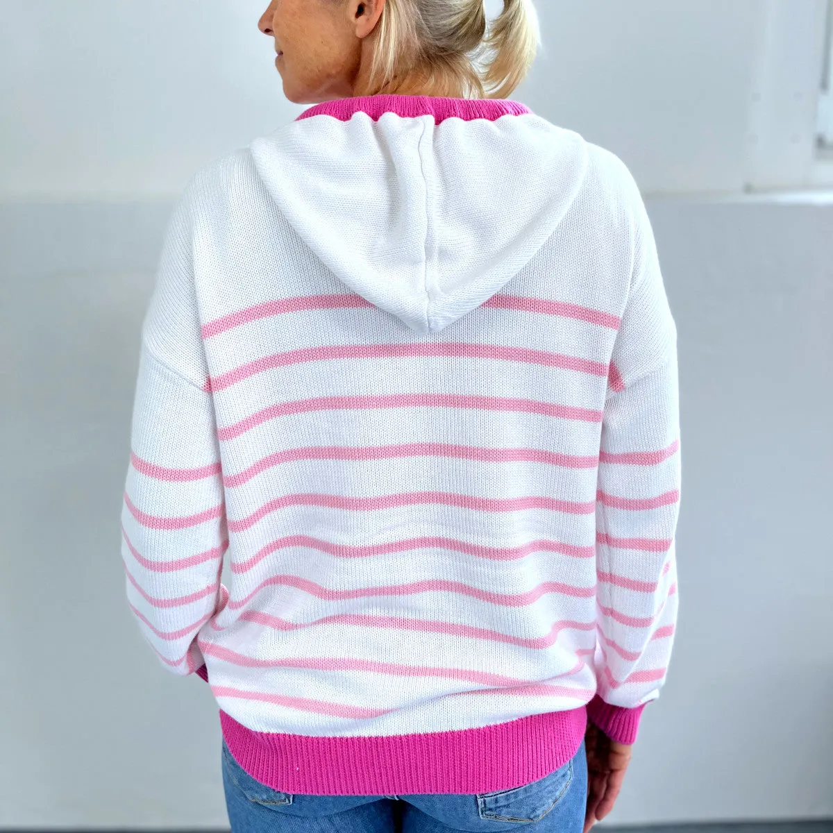 Herzlein® Hoodie in Strick mit Streifen - Rosa und Pink