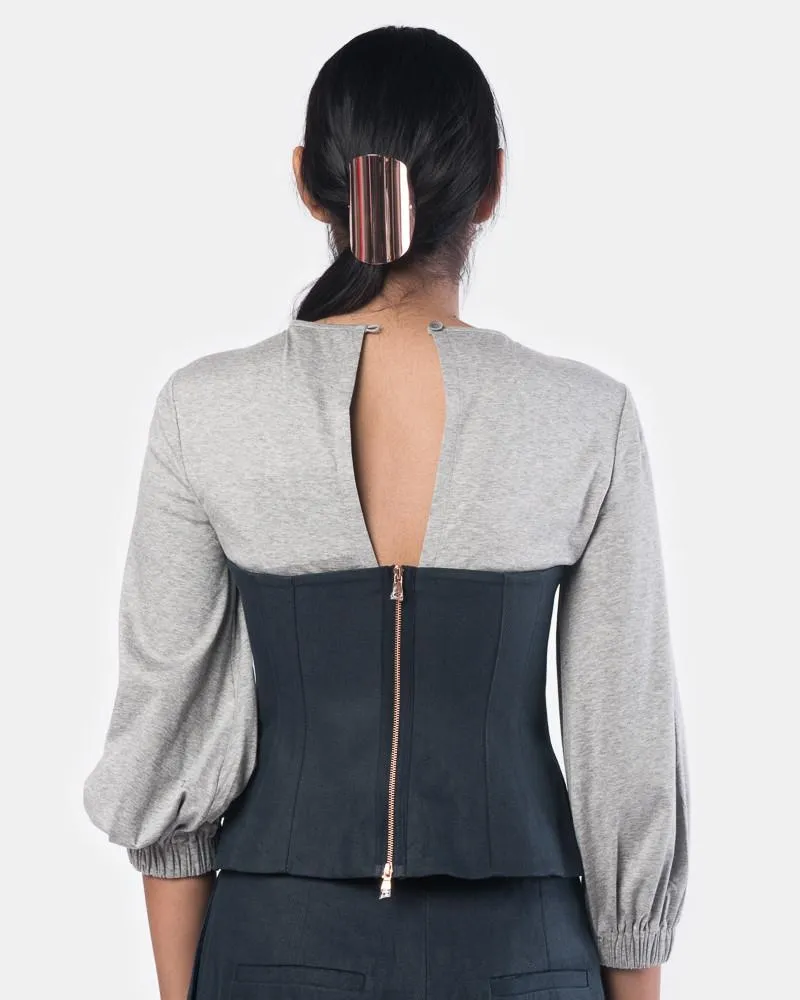 Hessian Linen Bustier Top in Navy/Grey