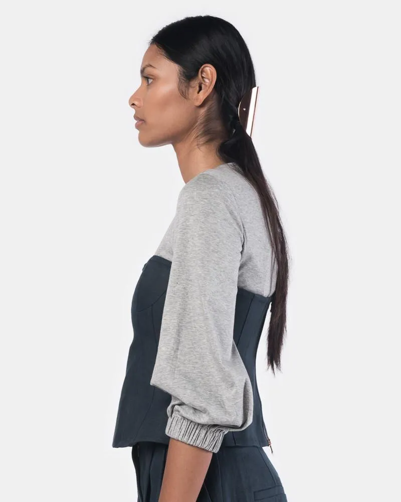 Hessian Linen Bustier Top in Navy/Grey