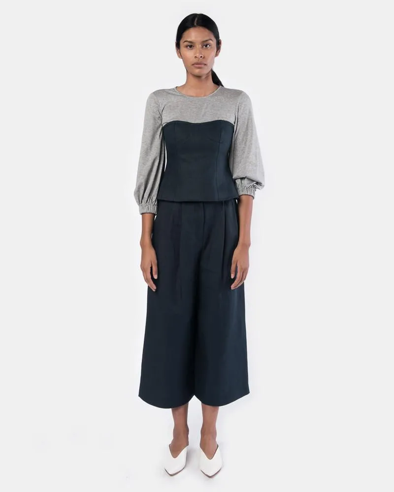 Hessian Linen Bustier Top in Navy/Grey