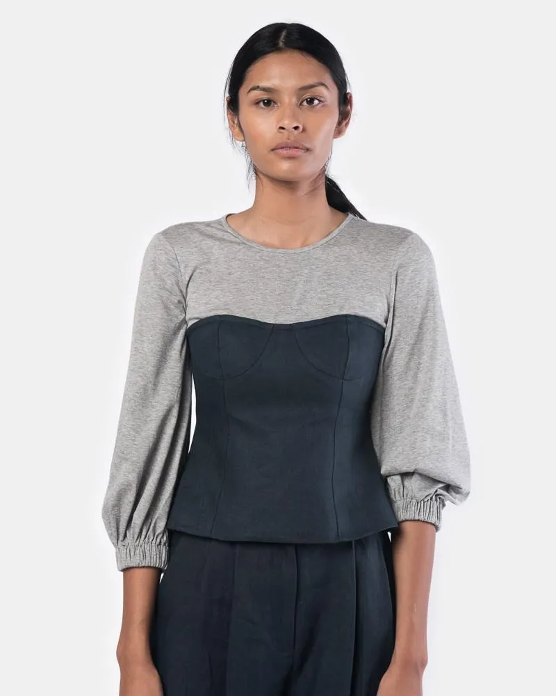 Hessian Linen Bustier Top in Navy/Grey