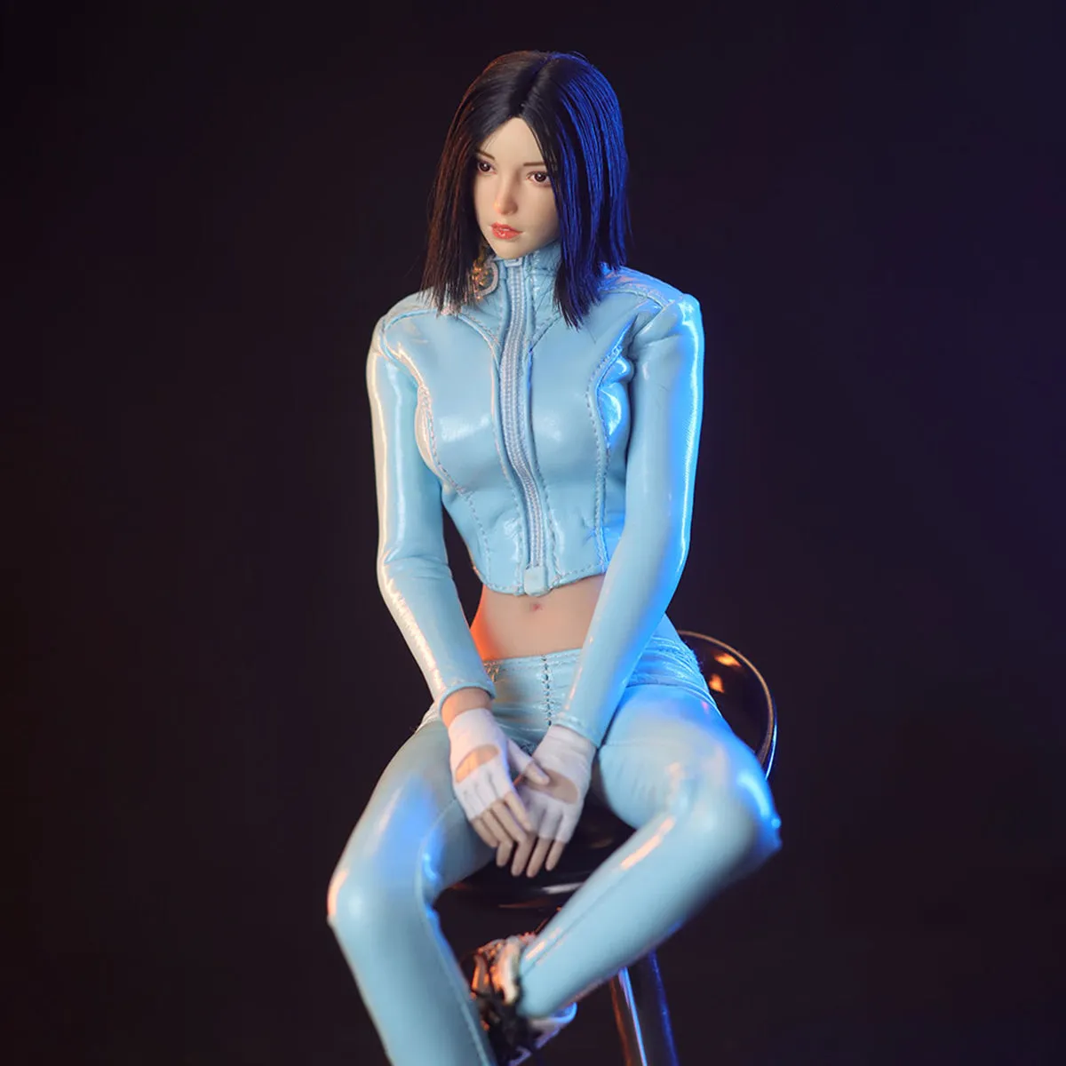 HiPlay JIAOU DOLL, Blue Short Leather Jacket and Leather Pants, Doll Clothes For 12-inches Figure