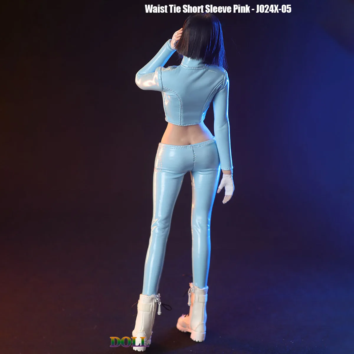 HiPlay JIAOU DOLL, Blue Short Leather Jacket and Leather Pants, Doll Clothes For 12-inches Figure