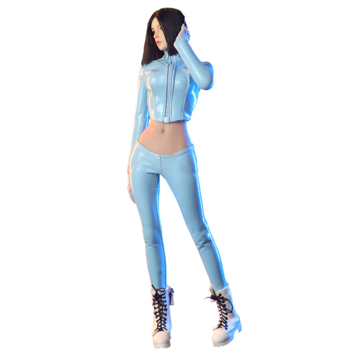 HiPlay JIAOU DOLL, Blue Short Leather Jacket and Leather Pants, Doll Clothes For 12-inches Figure
