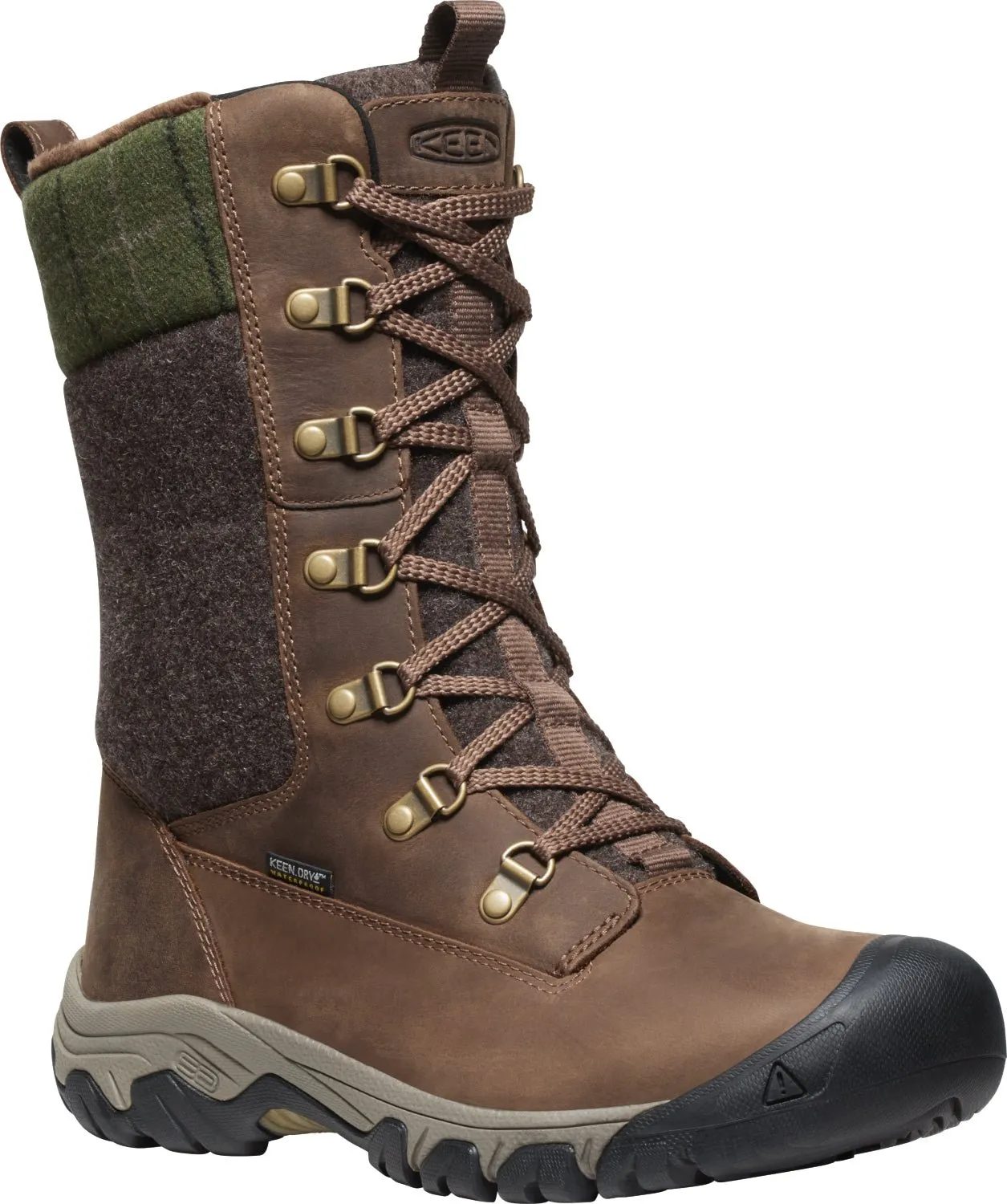 Keen Women's Greta Tall Waterproof Dark Earth Green Plaid
