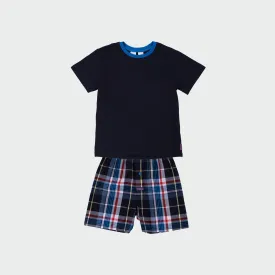 Kid's Sea Check Cottton Short Pyjama Set - Navy