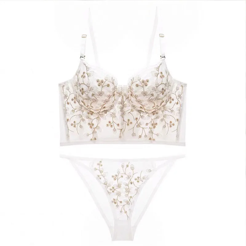 Lace Beautiful Vest Thin Underwired Bra Set