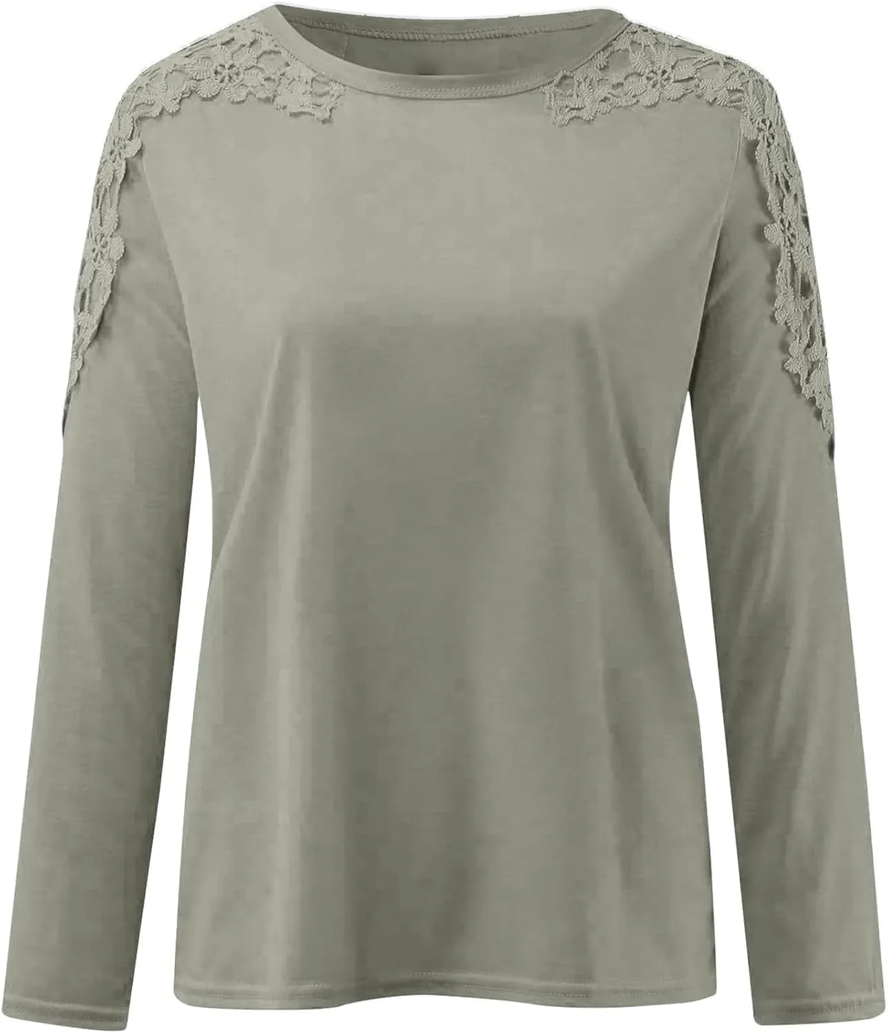 Lace Crochet Tops for Women Flowy Oversized Tshirts Ladies Long Sleeve Round Neck T-Shirt Loose Fit Blouse