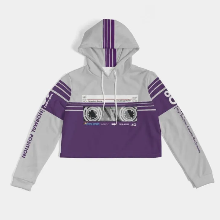 Ladies Cassette Throwback Cropped Hoodie-Purple