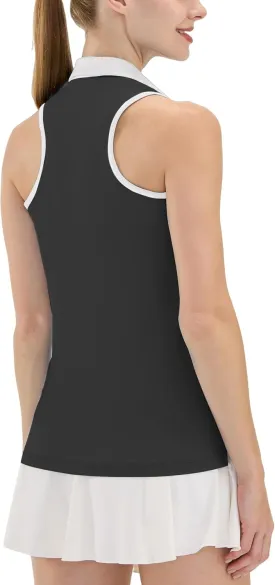 LastFor1 Women's Sleeveless Golf Shirts Racerback Polo with 1/4 Zipper Collar UPF 50  Lightweight Quick Dry Tennis Tank Tops