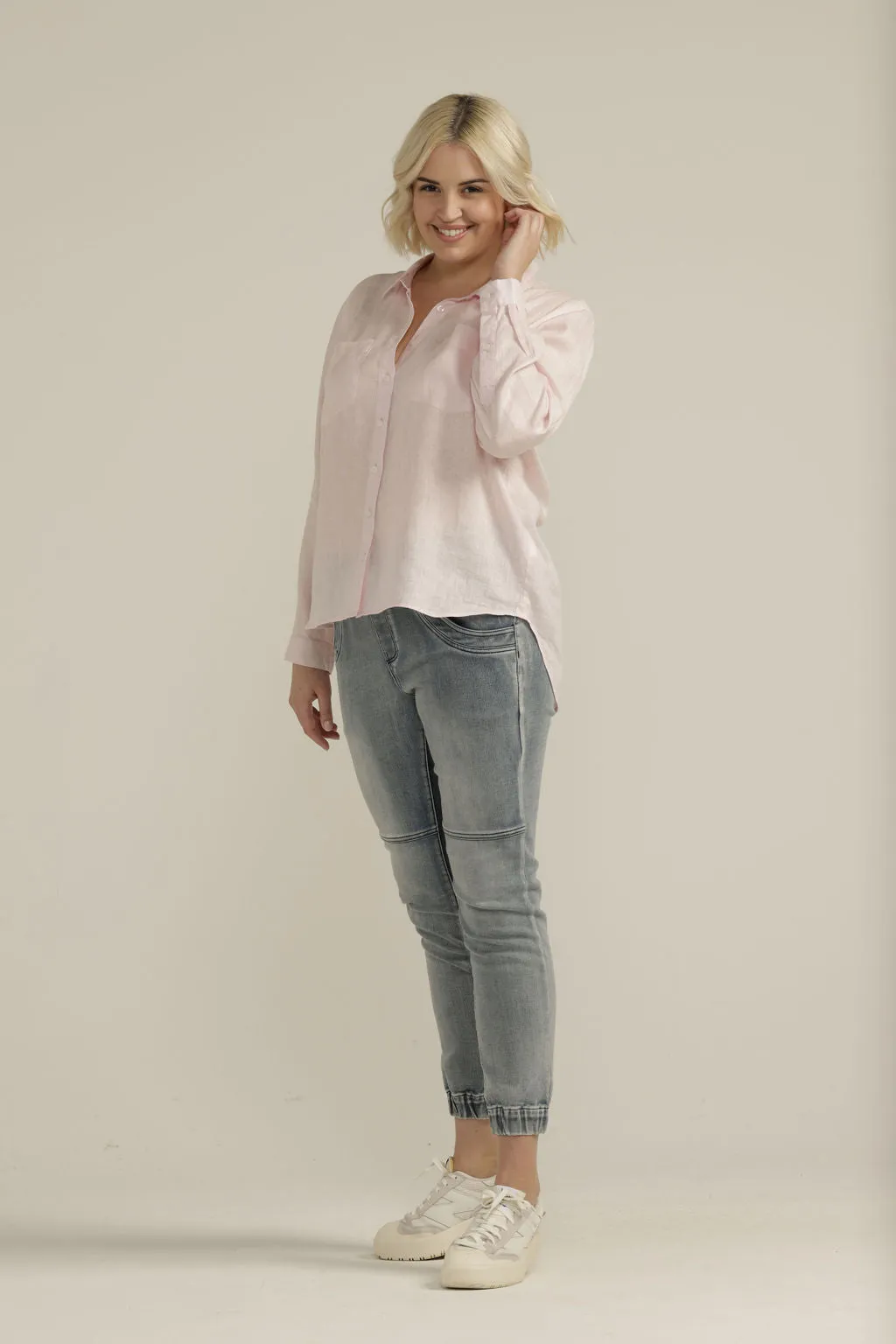 Linen Long Sleeve Pocket Shirt Pale Pink