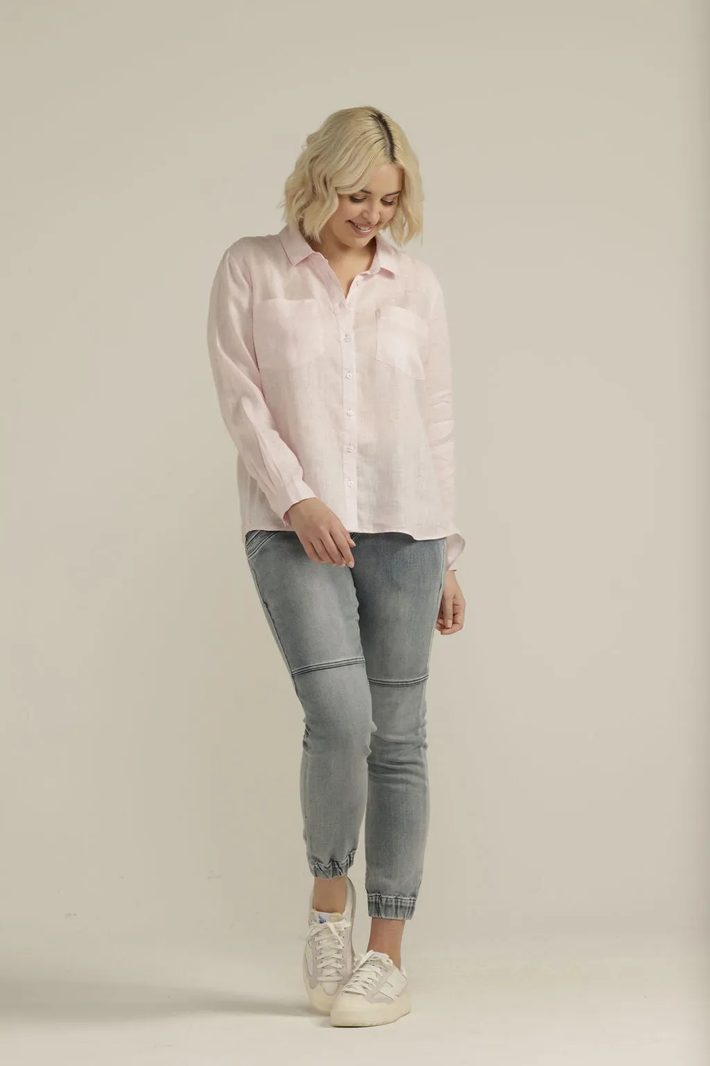 Linen Long Sleeve Pocket Shirt Pale Pink