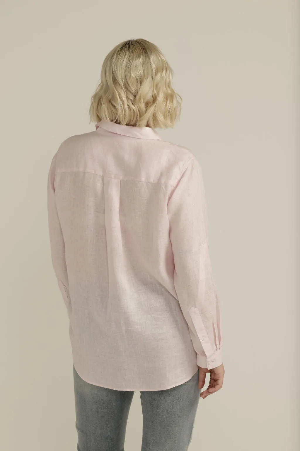 Linen Long Sleeve Pocket Shirt Pale Pink