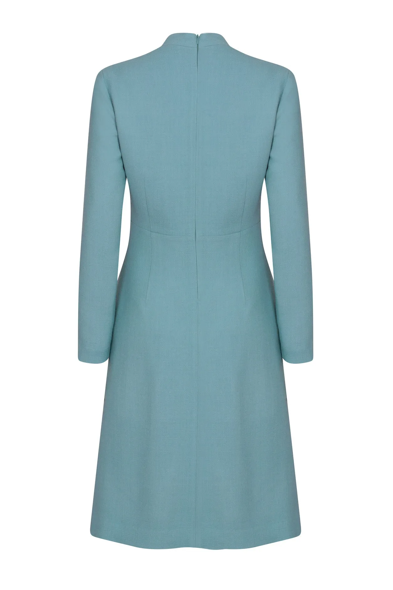 Long-Sleeve Dress with A-line Skirt in Petrol Faille - Emilia